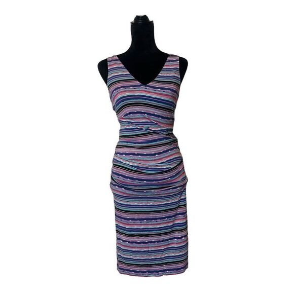 Nicole Miller Collection Wren Jungle Multicolored Striped Tuck Dress Size Small - Picture 3 of 16